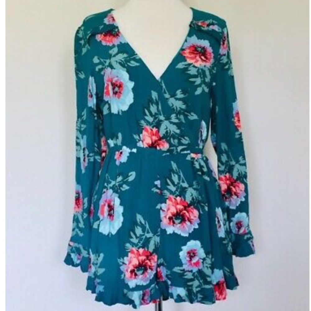 MINKPINK Pretty Primrose Teal Romper Small NWOT